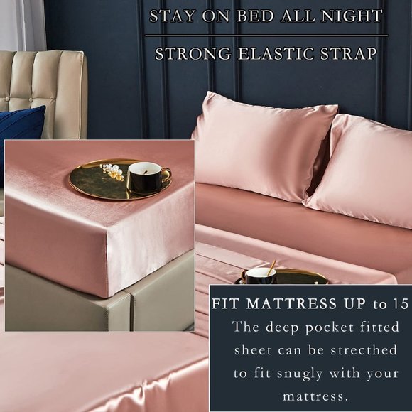 NEW 4 Pcs Satin Sheets -Silky Soft Extra Deep Pocket  Sheet Sets - Picture 14 of 16